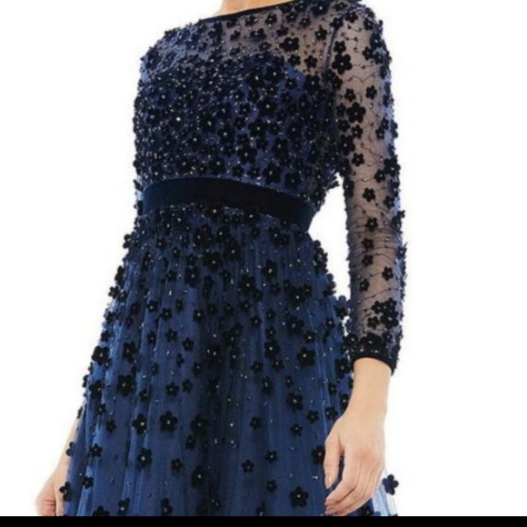 Mac Duggal Floral Velvet Embellished Fit And Flare Cocktail Dress - Picture 3 of 9